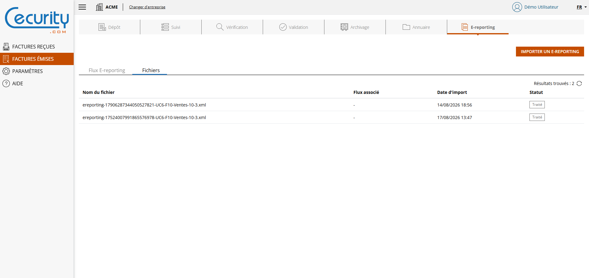 Lister les fichiers e-reporting
