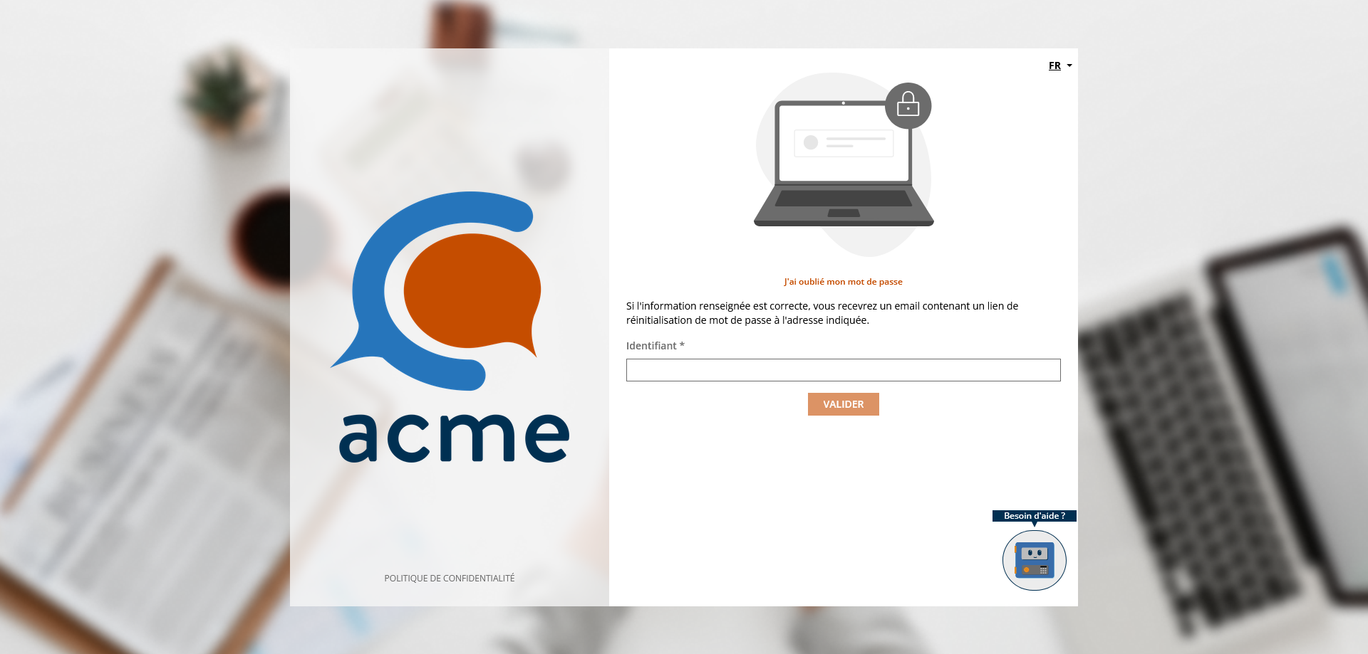 Page de récupération de mot de passe