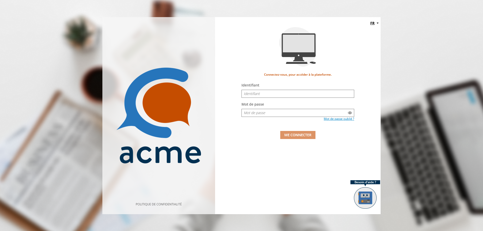Page de connexion à la plateforme