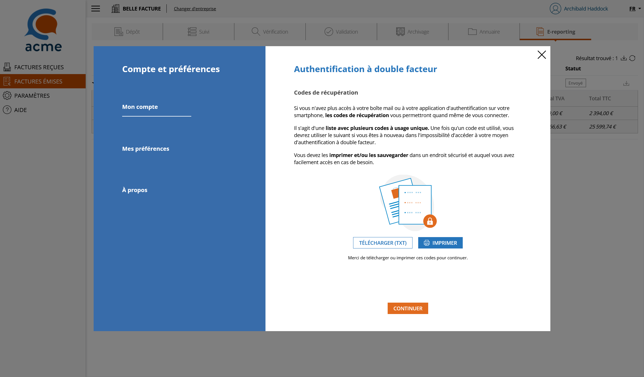 Sauvegarde des codes de récupération