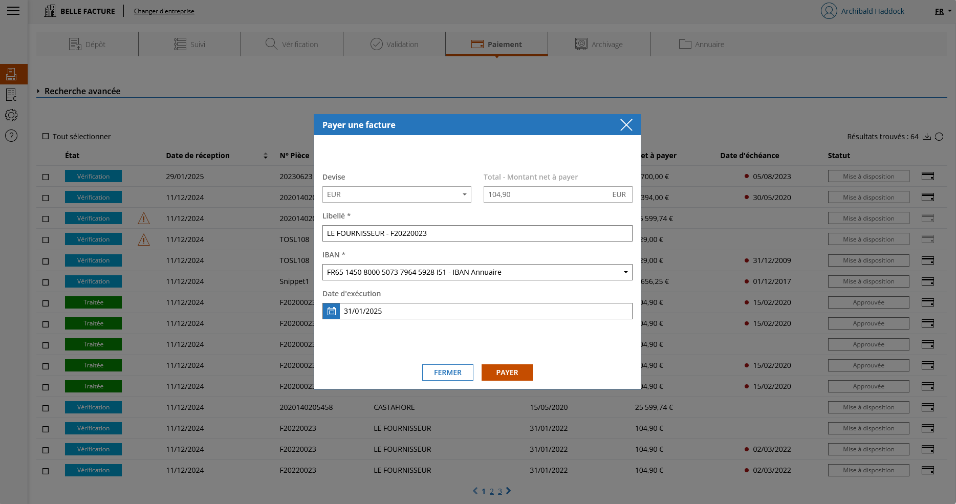 Modale de confirmation de paiement