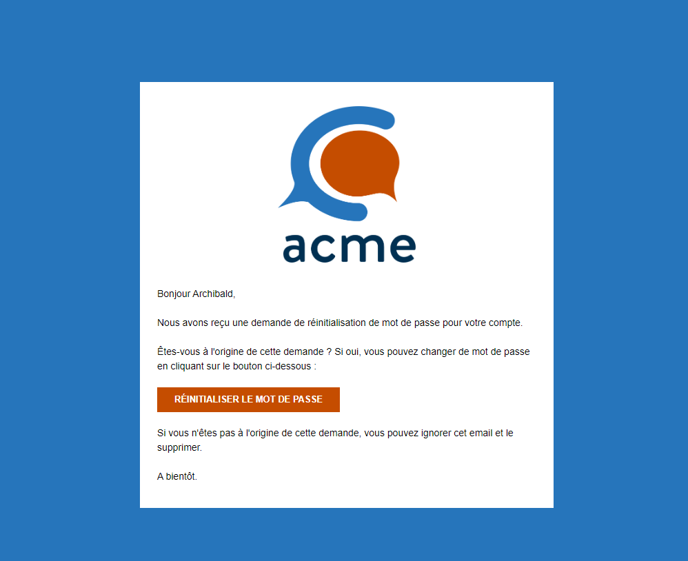 Email de réinitialisation de mot de passe