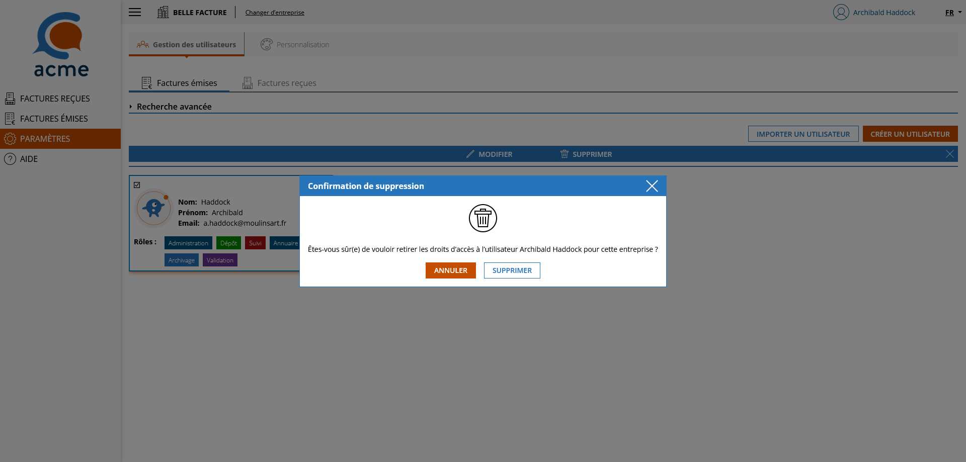 Email d'activation compte local