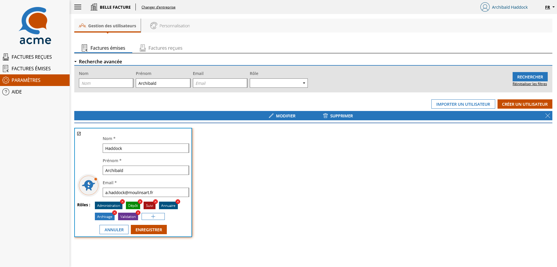 Email d'activation compte local