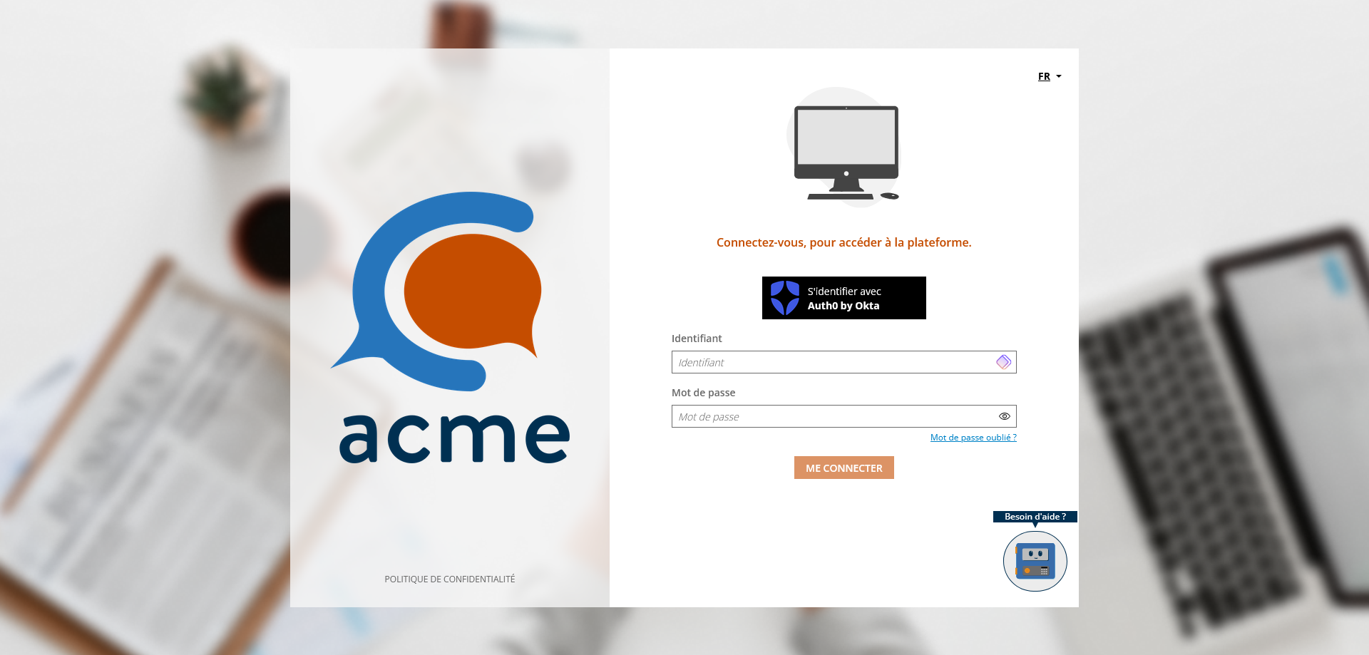 Page de connexion à la plateforme
